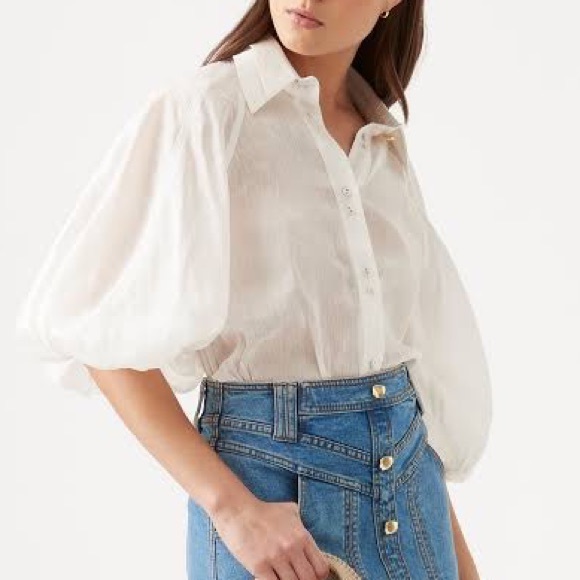 🛑 SOLD 🛑 AJE Palms Puff Sleeve Blouse Ivory • RRP $295 • BNWoT Never Worn - Picture 4 of 8